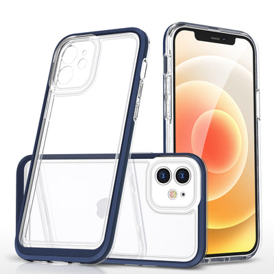 Clear 3in1 case for iPhone 12 blue frame gel cover — Hurtel