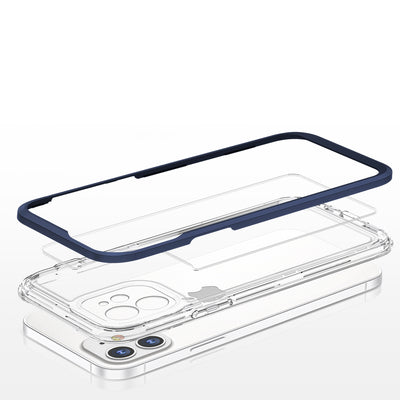 Clear 3in1 case for iPhone 12 blue frame gel cover — Hurtel