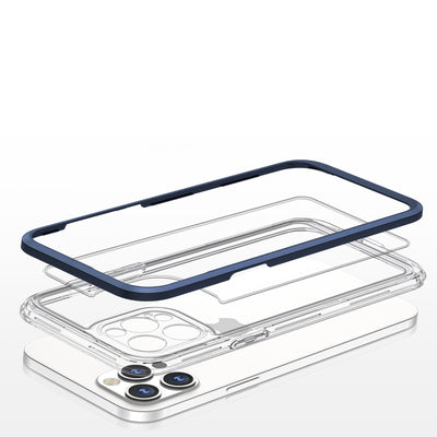 Clear 3in1 case for iPhone 12 Pro blue frame gel cover — Hurtel