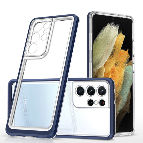 Clear 3in1 Case for Samsung Galaxy S22 Ultra Frame Gel Cover Blue — Hurtel
