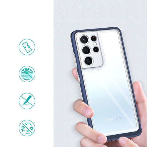 Clear 3in1 Case for Samsung Galaxy S22 Ultra Frame Gel Cover Blue — Hurtel