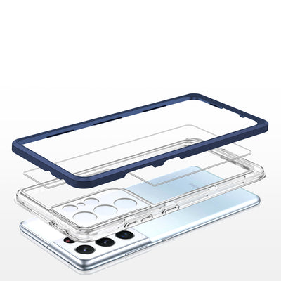 Clear 3in1 Case for Samsung Galaxy S22 Ultra Frame Gel Cover Blue — Hurtel