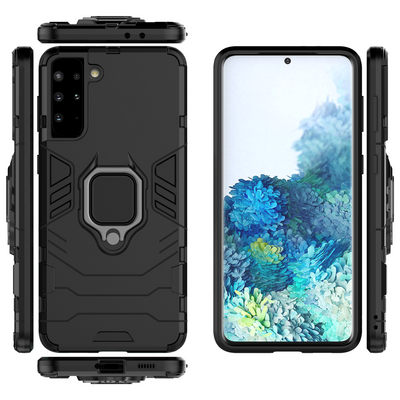 Ring Armor tough hybrid case cover + magnetic holder for Samsung Galaxy S22 + (S22 Plus) black — Hurtel