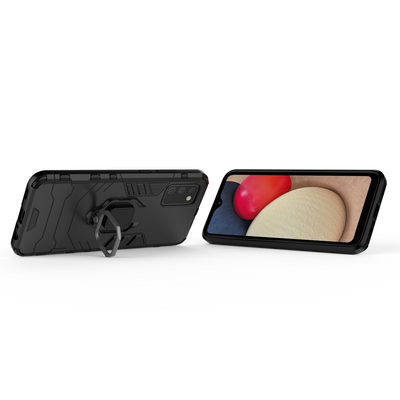 Ring Armor tough hybrid case cover + magnetic holder for Samsung Galaxy A03s (166.5) black — Hurtel