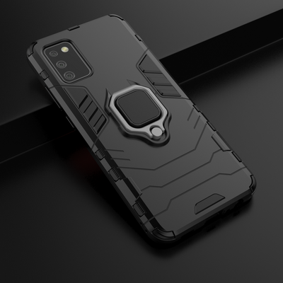 Ring Armor tough hybrid case cover + magnetic holder for Samsung Galaxy A03s (166.5) black — Hurtel