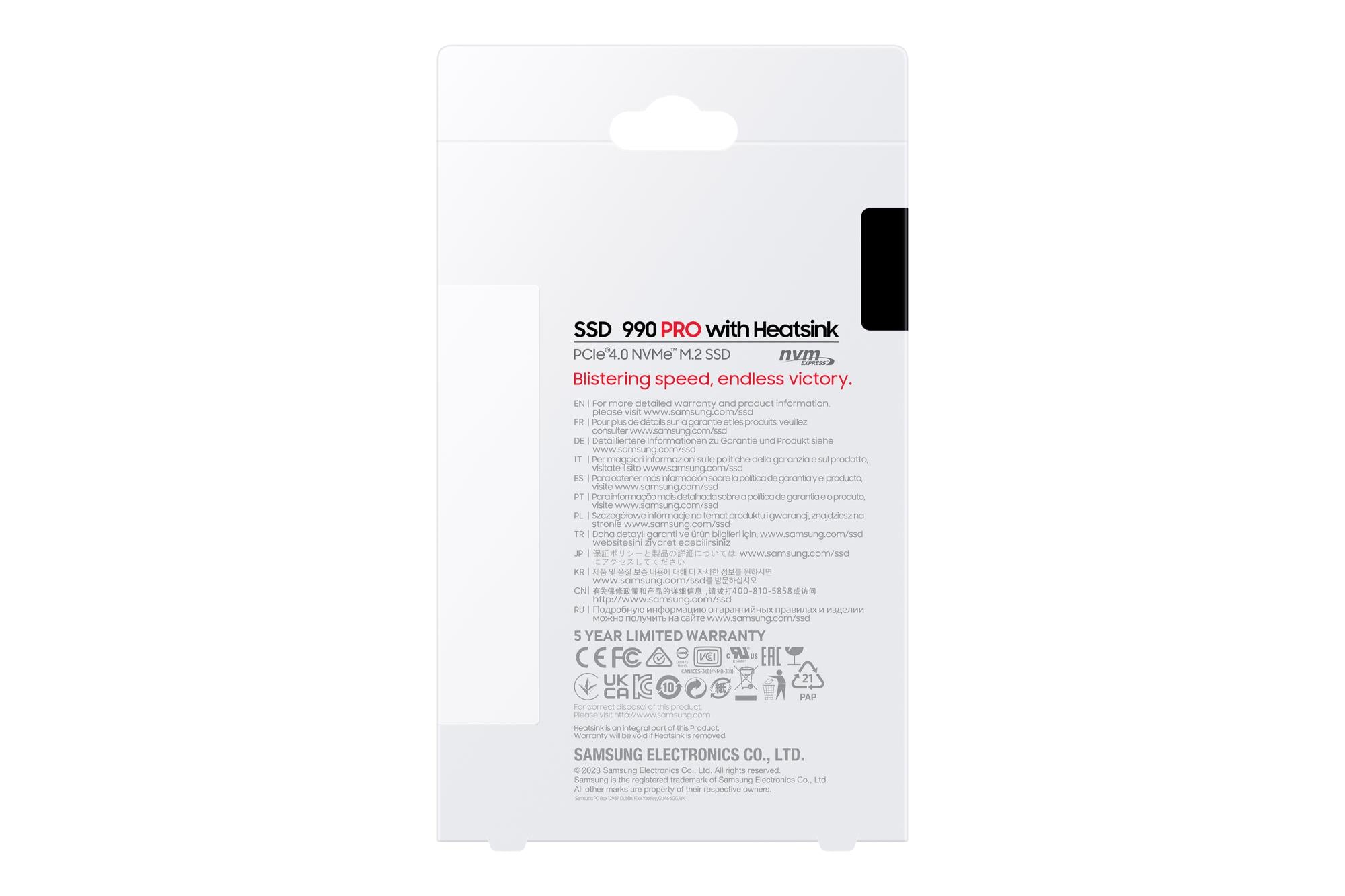 SSD SAMSUNG 990 PRO with Heatsink 4TB M.2 PCIe Gen4 NVMe TLC Write speed 6900 MBytes/sec Read speed 7450 MBytes/sec 2.3mm TBW 1200 TB MTBF 1500000 hours MZ-V9P4T0GW