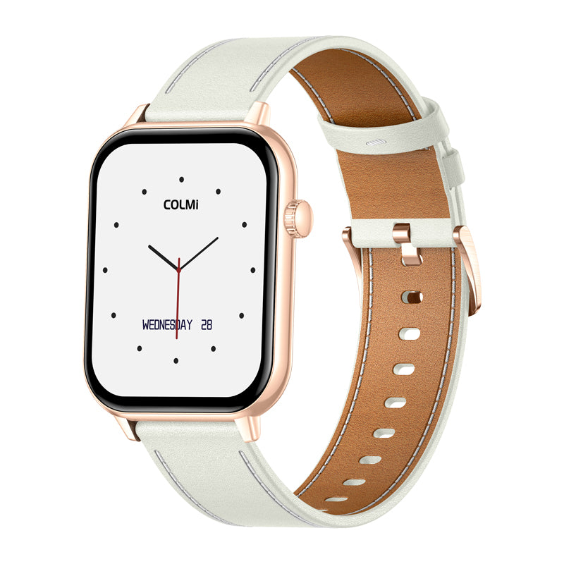 COLMI C28 Smartwatch in Gold with a White Leather Strap - Image 4