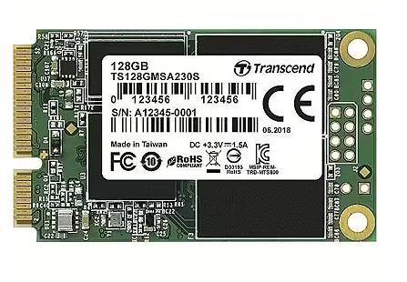 SSD TRANSCEND 128GB mSATA SATA 3.0 Write speed 400 MBytes/sec Read speed 550 MBytes/sec MTBF 2000000 hours TS128GMSA230S