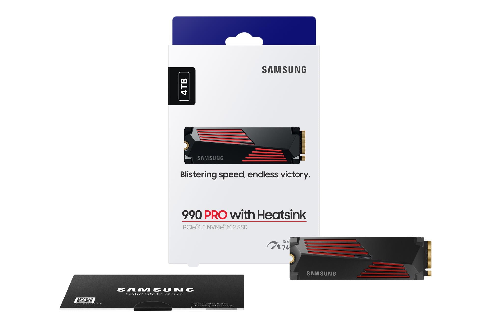 SSD SAMSUNG 990 PRO with Heatsink 4TB M.2 PCIe Gen4 NVMe TLC Write speed 6900 MBytes/sec Read speed 7450 MBytes/sec 2.3mm TBW 1200 TB MTBF 1500000 hours MZ-V9P4T0GW