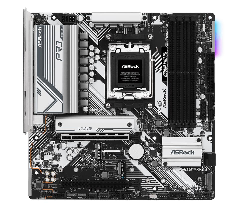 Mainboard ASROCK AMD B650 SAM5 Micro-ATX Memory DDR5 Memory slots 4 1xPCI-Express 3.0 16x 1xPCI-Express 4.0 16x 1xM.2 1xHDMI 1xDisplayPort 4xUSB 2.0 3xUSB 3.2 1xUSB-C 1xRJ45 B650MPRORS