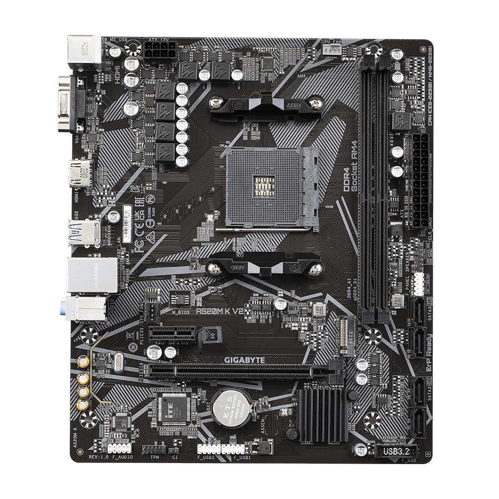 Mainboard GIGABYTE AMD A520 SAM4 Micro-ATX Memory DDR4 Memory slots 2 1xPCI-Express 3.0 1x 1xPCI-Express 3.0 16x 1xM.2 1x15pin D-sub 1xHDMI 2xUSB 2.0 4xUSB 3.2 1xPS/2 1xRJ45 3xAudio port A520MKV21.1