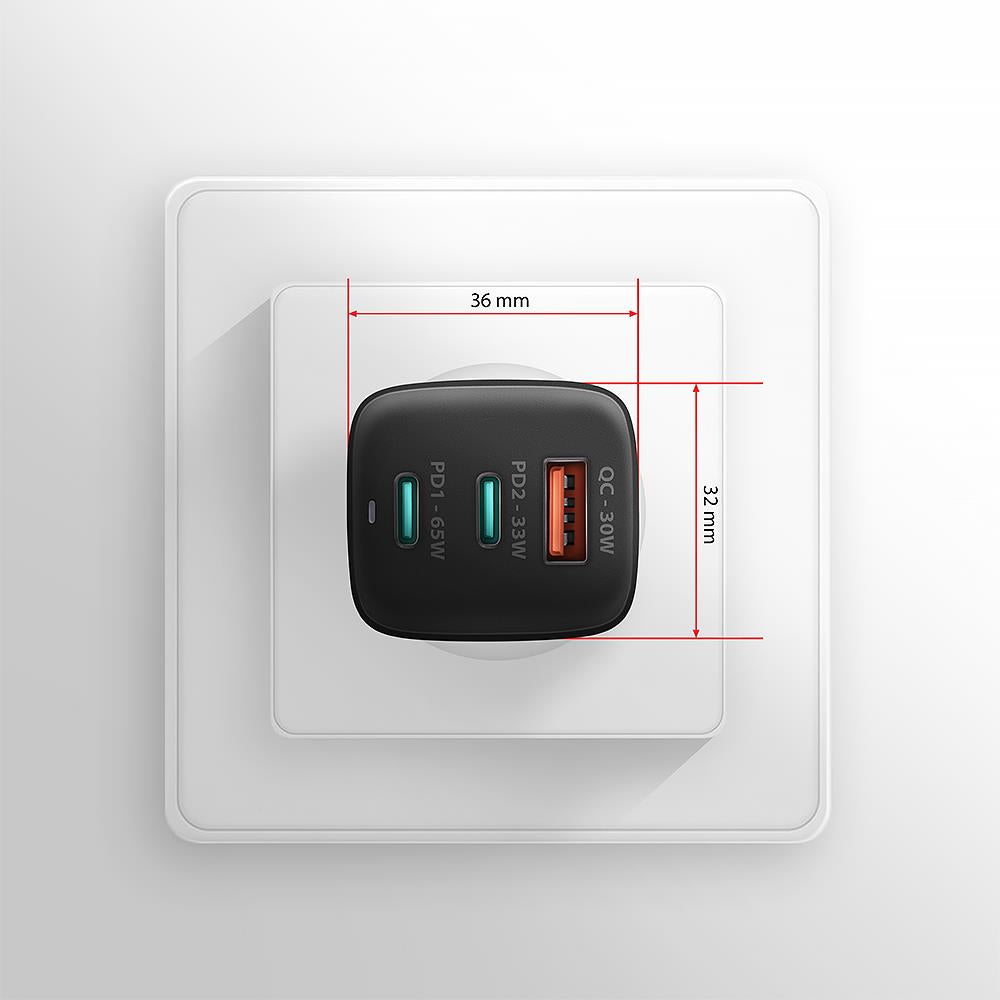 MOBILE CHARGER WALL USB 65W/GAN 3PORT ACU-DPQ65 AXAGON