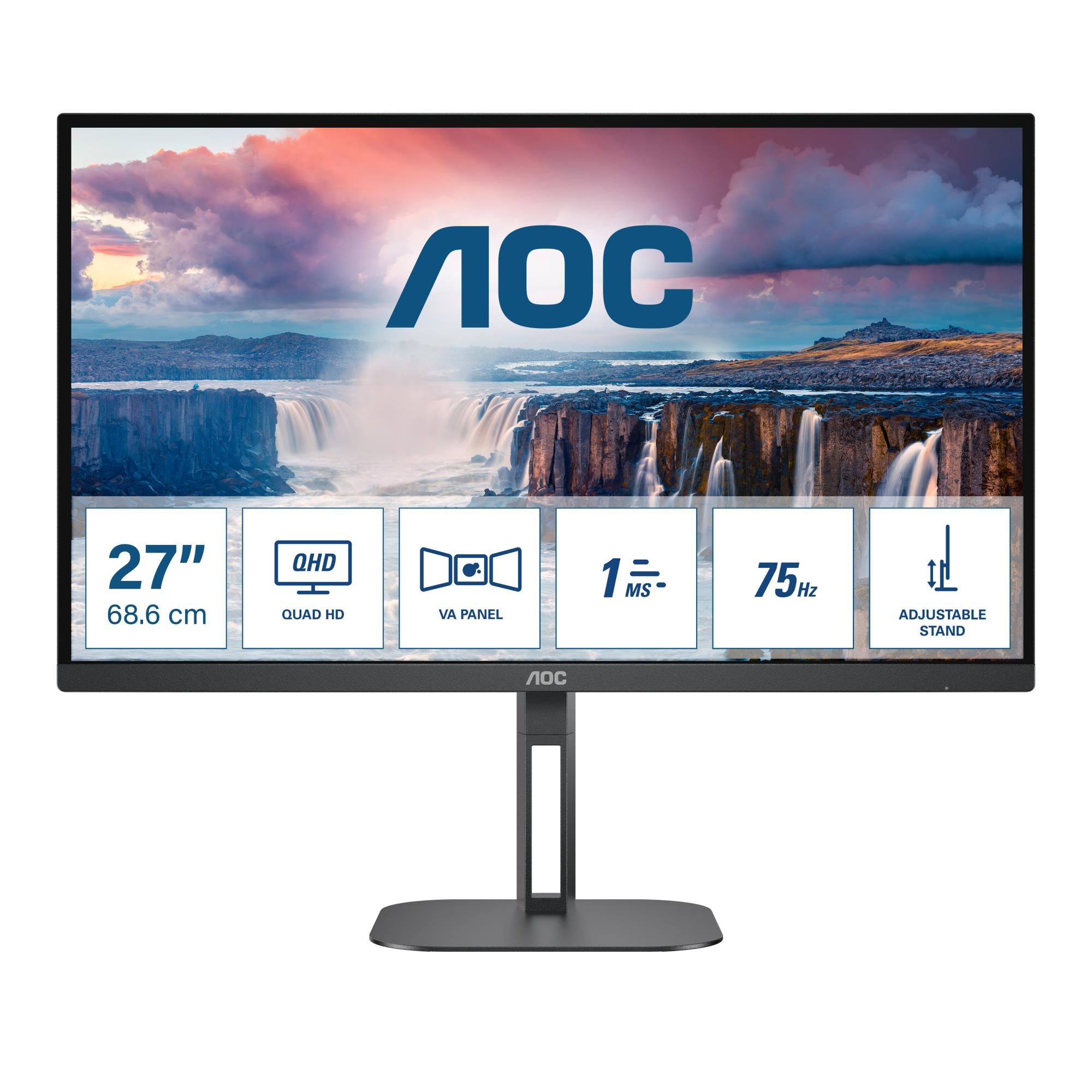 LCD Monitor AOC 27" Panel VA 2560x1440 16:9 75 Hz Matte 4 ms Speakers Swivel Pivot Height adjustable Tilt Colour Black Q27V5N/BK