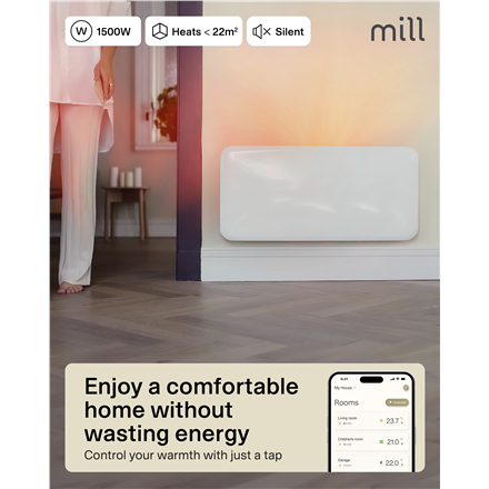Mill WiFi Panel Heater | PA1500WIFI4A | Panel Heater | 1500 W | Suitable for rooms up to 22 m² | White | IPX4