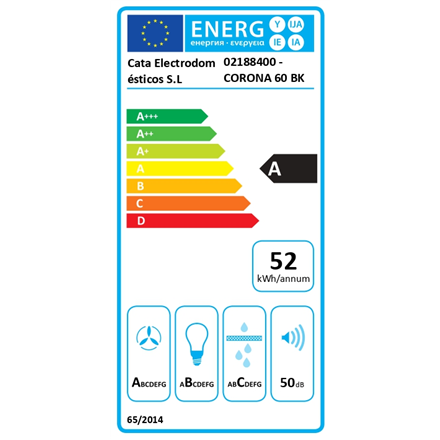 CATA CORONA BK 60 /C | Hood | Integrated | Energy efficiency class A | Width 60 cm | Electronic | 850 m³/h | LED | Black