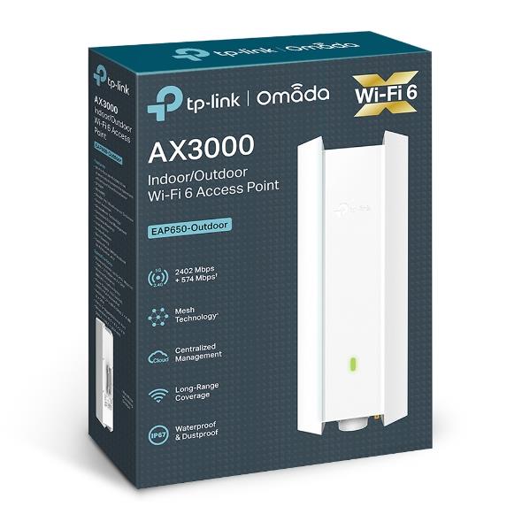 Access Point TP-LINK Omada 3000 Mbps IEEE 802.11a/b/g IEEE 802.11n IEEE 802.11ac IEEE 802.11ax 1x10/100/1000M EAP650-OUTDOOR