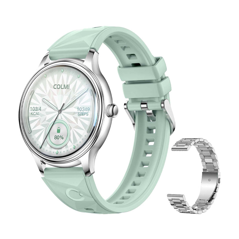 COLMI L28 Smart Watch (Silver-green + silver steel strap) - Image 1
