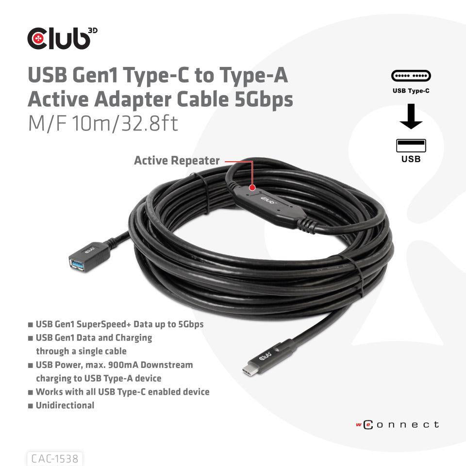 CABLE USB-C TO USB 10M/M/F CAC-1538 CLUB3D