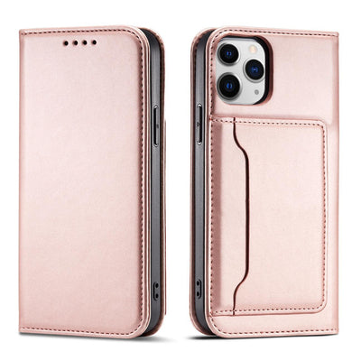 Magnet Card Case for iPhone 12 Pro Pouch Card Wallet Card Stand Pink — Hurtel