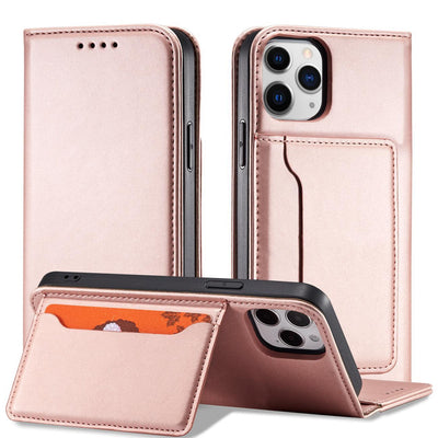 Magnet Card Case for iPhone 12 Pro Pouch Card Wallet Card Stand Pink — Hurtel