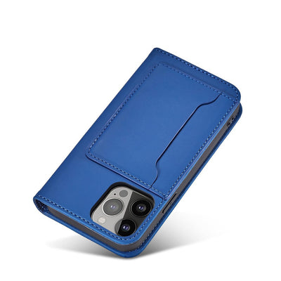 Magnet Card Case for iPhone 13 Pro cover card wallet card stand blue — Hurtel