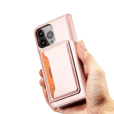 Magnet Card Case for iPhone 13 Pro Max Pouch Card Wallet Card Holder Pink — Hurtel