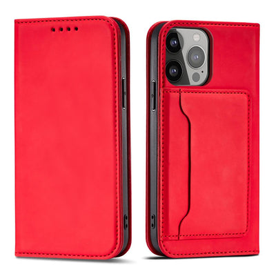 Magnet Card Case for iPhone 13 Pro Max Pouch Card Wallet Card Holder Red — Hurtel