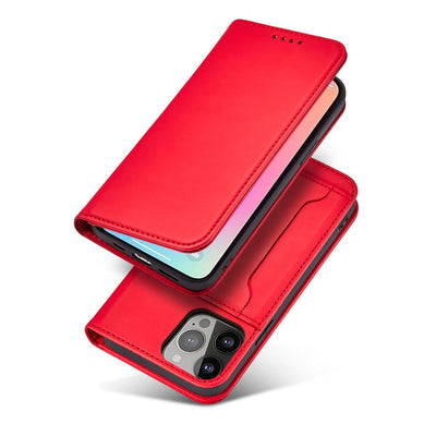 Magnet Card Case for iPhone 13 Pro Max Pouch Card Wallet Card Holder Red — Hurtel
