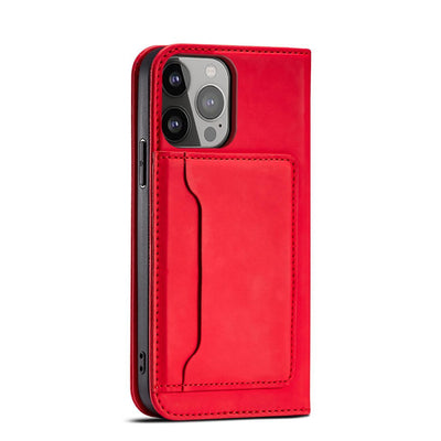 Magnet Card Case for iPhone 13 Pro Max Pouch Card Wallet Card Holder Red — Hurtel