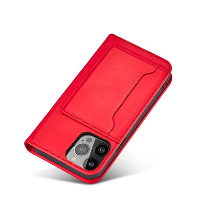 Magnet Card Case for iPhone 13 Pro Max Pouch Card Wallet Card Holder Red — Hurtel