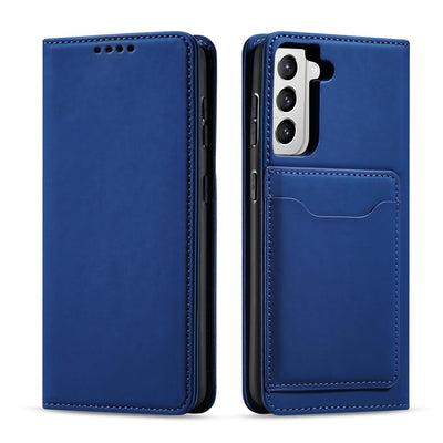 Magnet Card Case Case for Samsung Galaxy S22 + (S22 Plus) Pouch Wallet Card Holder Blue — Hurtel