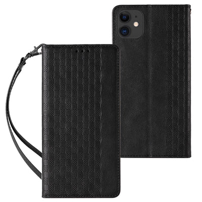 Magnet Strap Case for iPhone 12 Pouch Wallet + Mini Lanyard Pendant Black — Hurtel