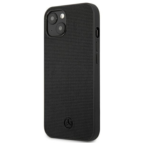 Mercedes Leather Meshed Metal Logo Case for iPhone 13 - Black