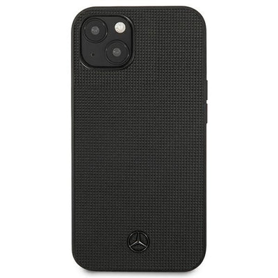 Mercedes Leather Meshed Metal Logo Case for iPhone 13 - Black