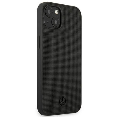 Mercedes Leather Meshed Metal Logo Case for iPhone 13 - Black