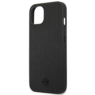 Mercedes Leather Meshed Metal Logo Case for iPhone 13 - Black