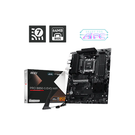 MSI PRO B850-S EVO WIFI | Processor family AMD | Processor socket AM5 | DDR5 | Supported hard disk drive interfaces SATA