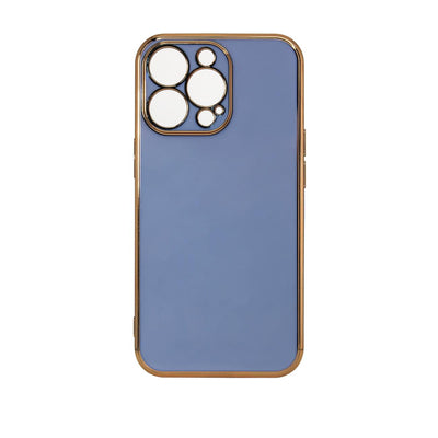 Lighting Color Case for iPhone 12 Pro Max blue gel cover with gold frame — Hurtel