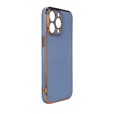 Lighting Color Case for iPhone 12 Pro Max blue gel cover with gold frame — Hurtel