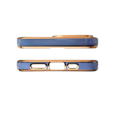 Lighting Color Case for iPhone 12 Pro Max blue gel cover with gold frame — Hurtel