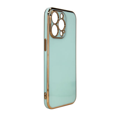 Lighting Color Case for iPhone 12 Pro Max, gel cover with a gold frame, mint — Hurtel