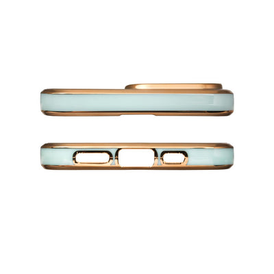 Lighting Color Case for iPhone 12 Pro Max, gel cover with a gold frame, mint — Hurtel