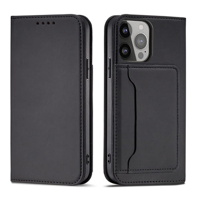 Magnet Card Case case for iPhone 14 Plus flip cover wallet stand black — Hurtel