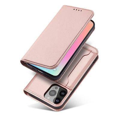 Magnet Card Case case for iPhone 14 Pro Max flip cover wallet stand pink — Hurtel