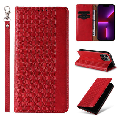 Magnet Strap Case Case for iPhone 14 Pro Max Flip Wallet Mini Lanyard Stand Red — Hurtel