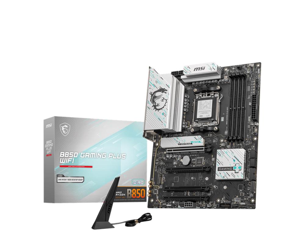 Mainboard MSI AMD B850 SAM5 ATX Memory DDR5 Memory slots 4 4xPCI-Express 16x 3xM.2 1xDisplayPort 1xAudio-In 1xAudio-Out 1xMicrophone 4xUSB 2.0 2xUSB 3.2 2xUSB-C 1xOptical S/PDIF 1xRJ45 B850GAMINGPLUSWIFI