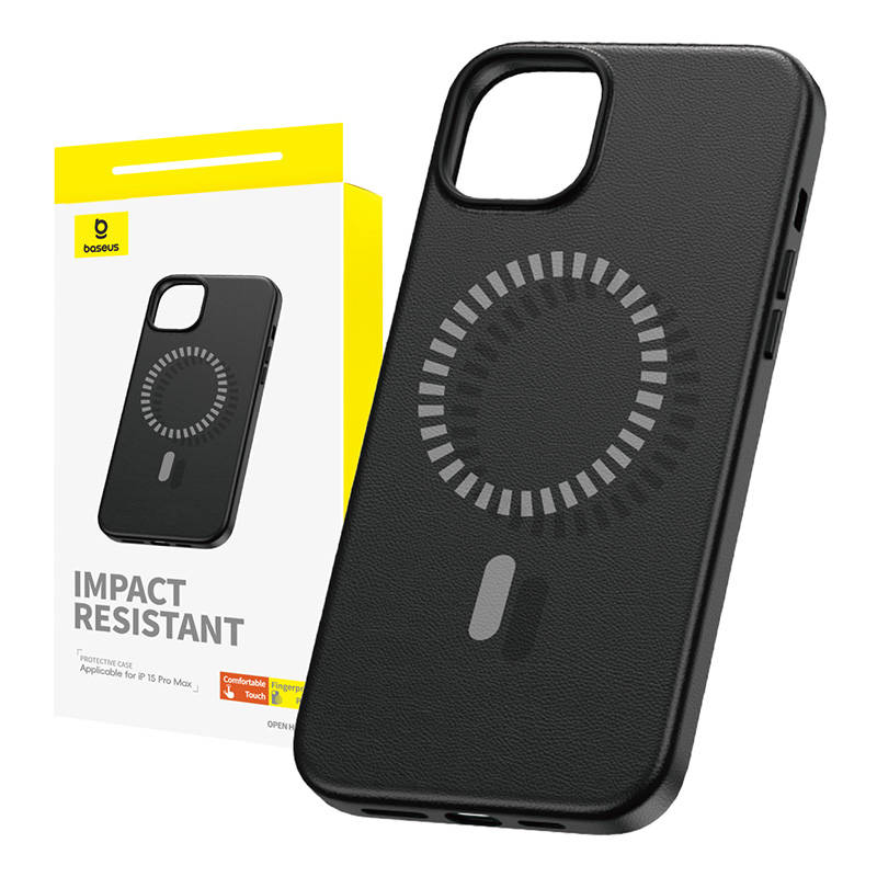 Magnetic Phone Case for iPhone 15 ProMax Baseus Fauxther Series (Black) - Image 1