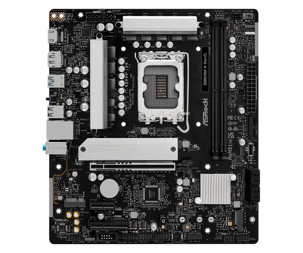 Mainboard ASROCK Intel B860 LGA 1851 (Socket V1) micro ATX RAM DDR5-SDRAM 2xSlots 1xNumber of M.2 (M) slots B860M-XGEN5