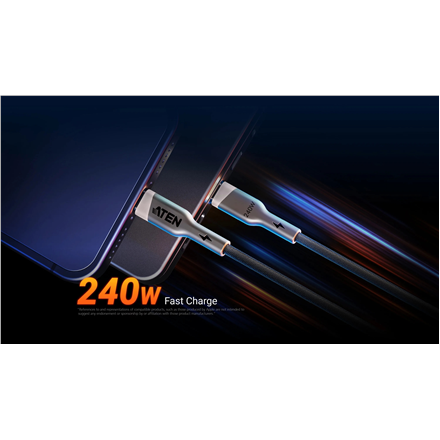 Aten 240W USB-C to USB-C Braided Charging Cable, 1 m | 2L-3101P240 | USB-C to USB-C