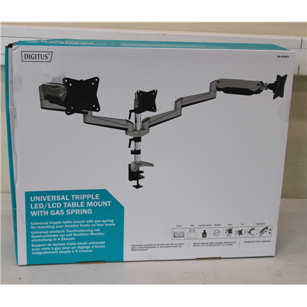 SALE OUT. DIGITUS Triple monitor mount, 3x 27", 3x 6 kg | Digitus Desk Mount | Triple Monitor Gas Spring Mount DA-90363